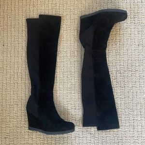 Stuart Weitzman Black Suede Wedge Knee High Boots